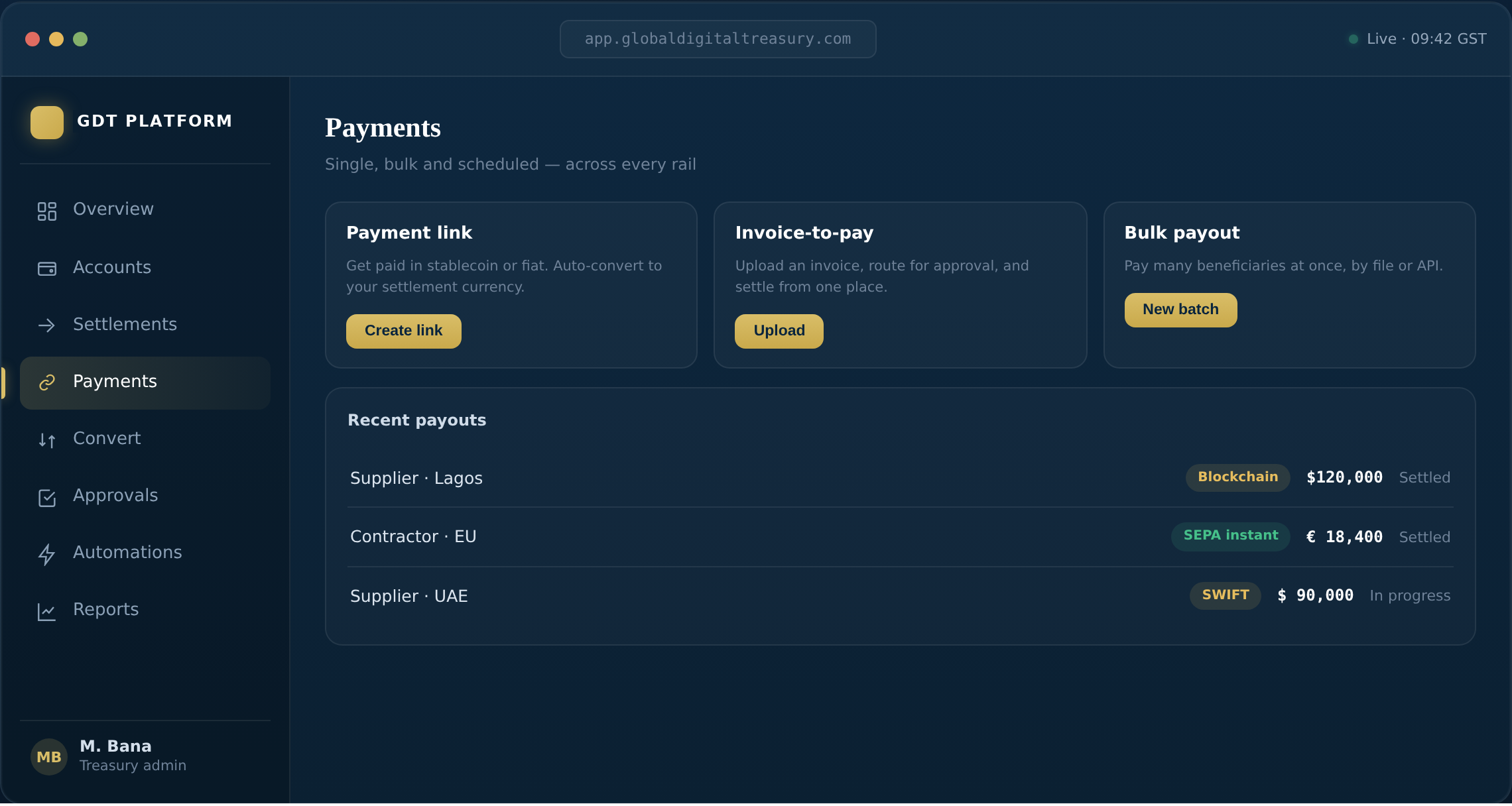 GDT Platform — Payments